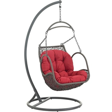 MODWAY Arbor Outdoor Patio Wood Swing Chair, Red EEI-2279-RED-SET